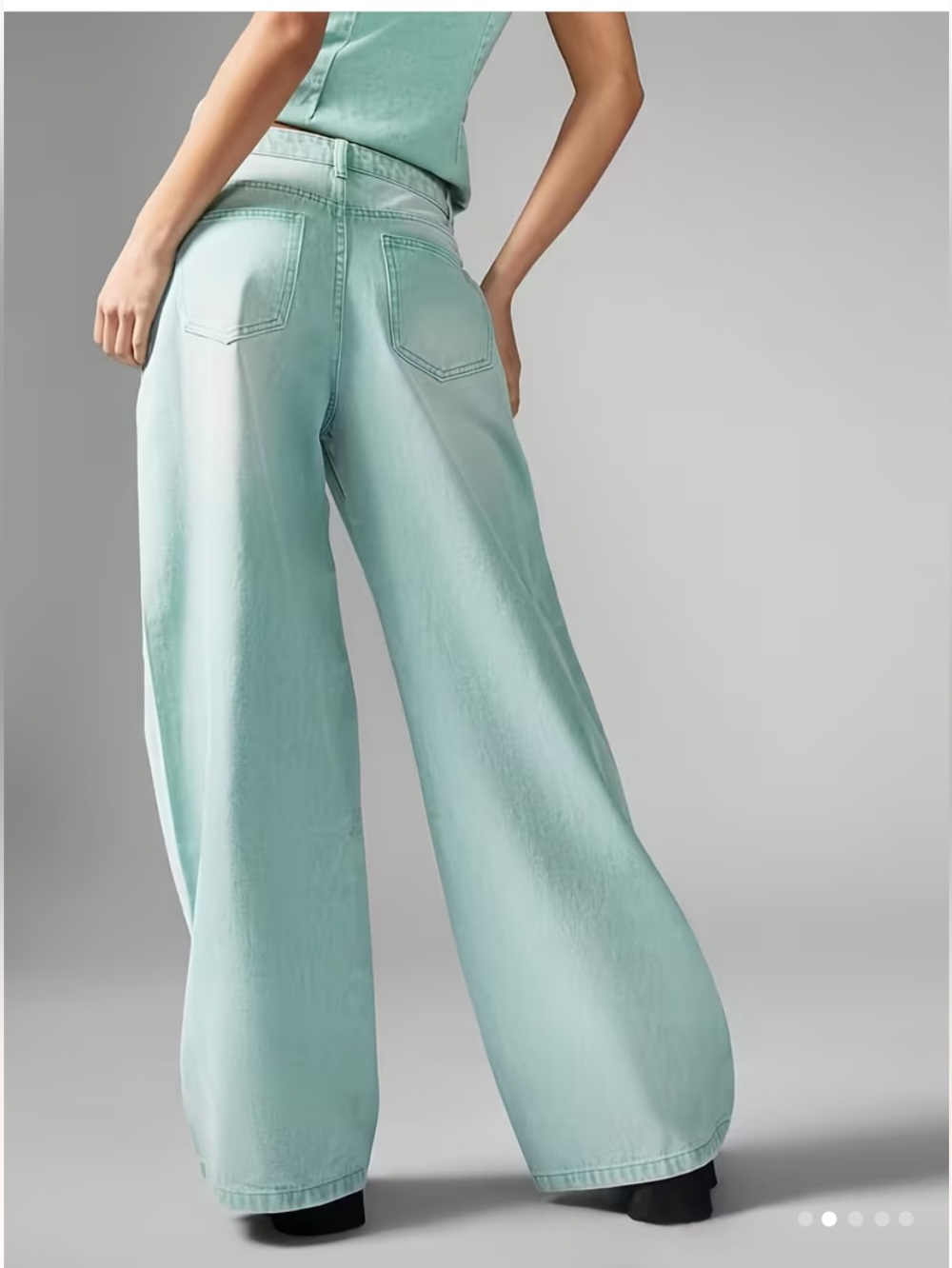Wide-Leg High-Rise Pants in Mint Green